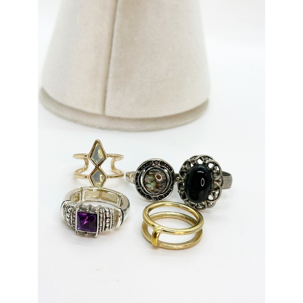 Lot of 5 Costume Rings Statement Cocktail Gold Silver Tone Mixed Styles Avon